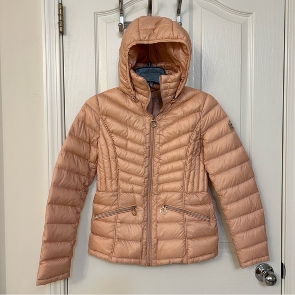 Michael Kors Quilted Packable Down Fill Coat w/ removable hood in Pink Size S